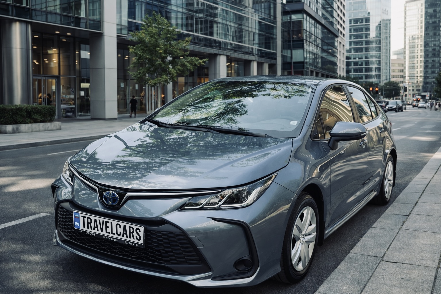 Business car rental in Sofia – hybrid vehicle in urban environment